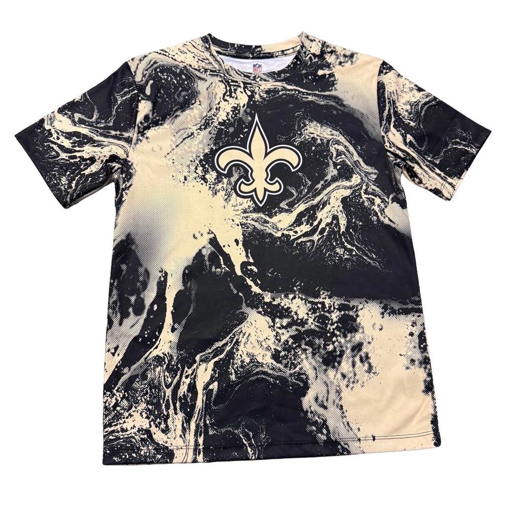 NFL Youth Black and Gold Marble Fleur-de-Lis Tee